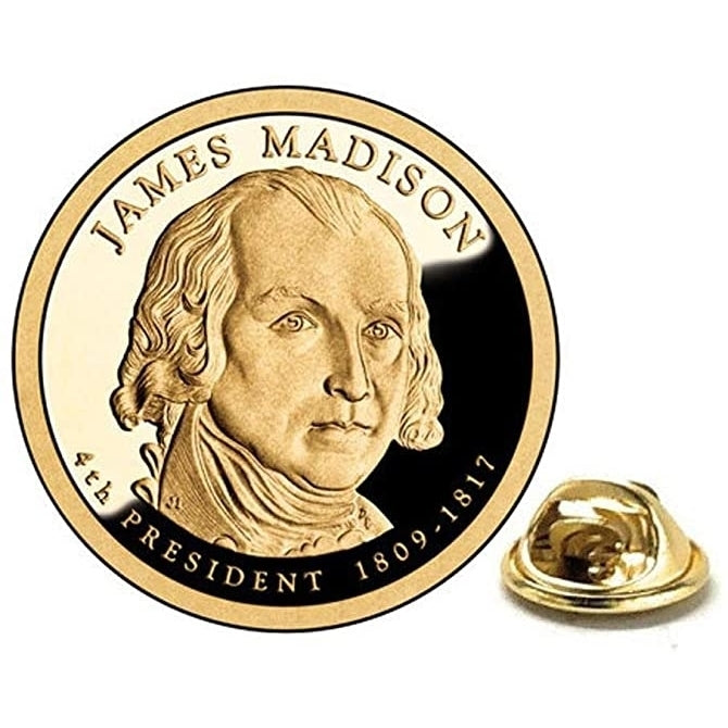James Madison Presidential Dollar Lapel Pin Uncirculated One Dollar Coin Gold Pin Image 1