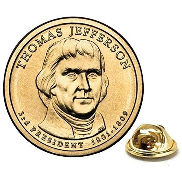 Thomas Jefferson Presidential Dollar Lapel Pin Uncirculated One Dollar Coin Gold Pin Image 1