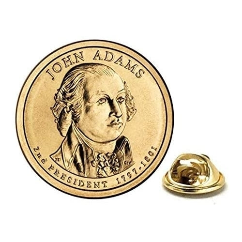 Presidential Dollar Lapel Pin John Adams Uncirculated One Dollar Coin Gold Pin Image 1