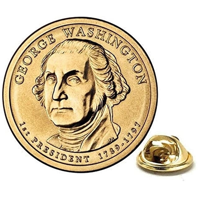 Presidential Dollar Coin Lapel Pin George Washington Uncirculated One Dollar Coin Gold Pin Image 1