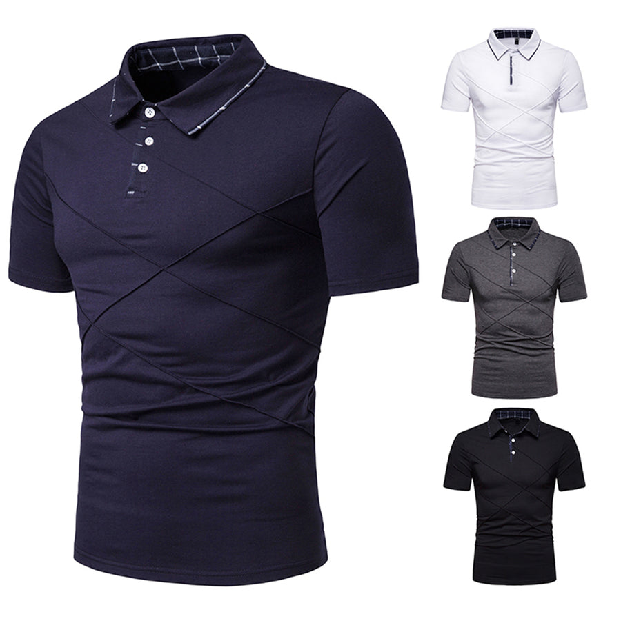 Men POLO Shirt Summer Short Sleeve Pleated Polo Neck Business Casual Office Work T-shirt Slim Fit Tops Image 1