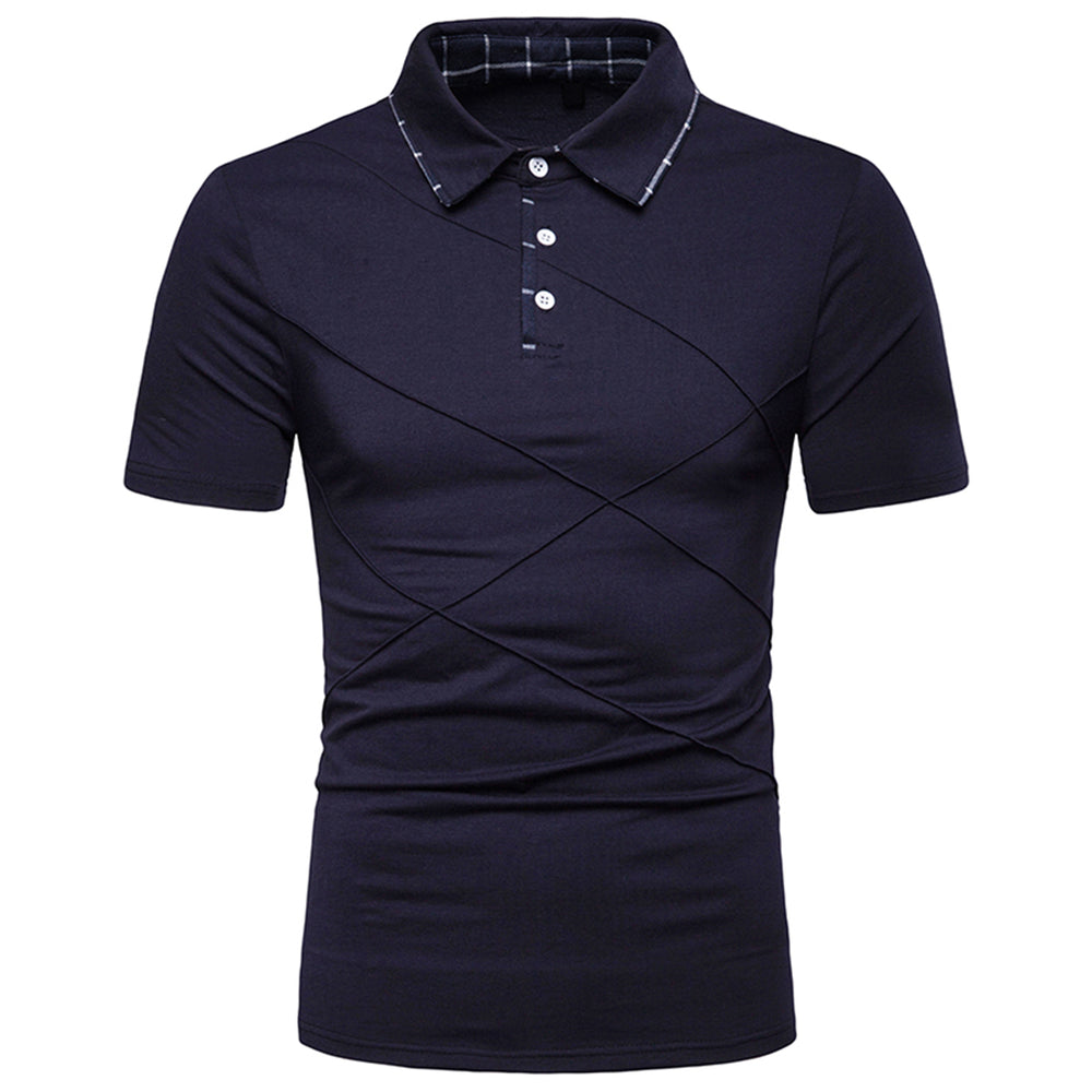 Men POLO Shirt Summer Short Sleeve Pleated Polo Neck Business Casual Office Work T-shirt Slim Fit Tops Image 2