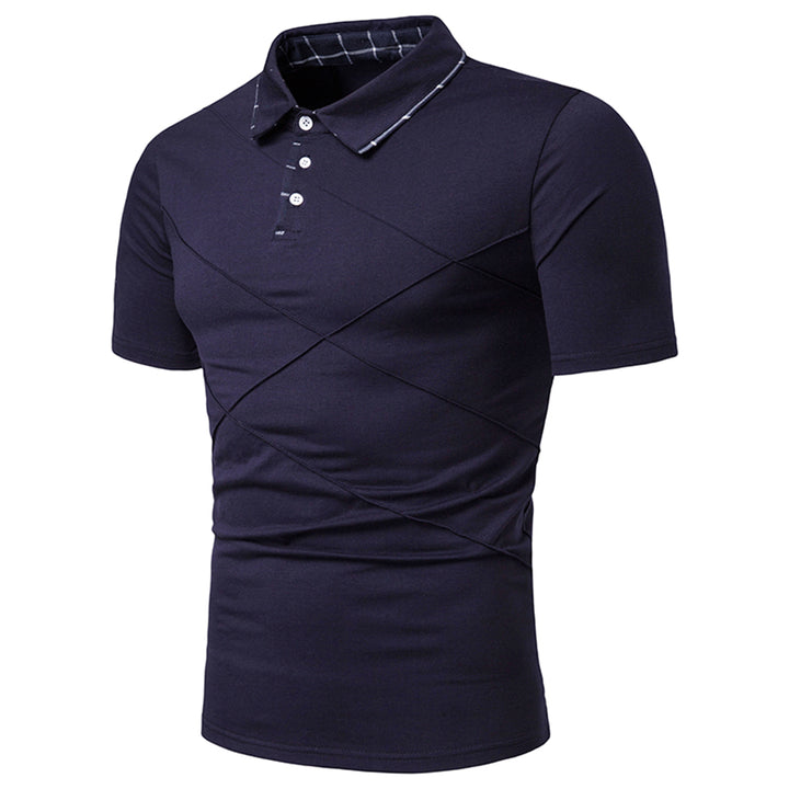 Men POLO Shirt Summer Short Sleeve Pleated Polo Neck Business Casual Office Work T-shirt Slim Fit Tops Image 3