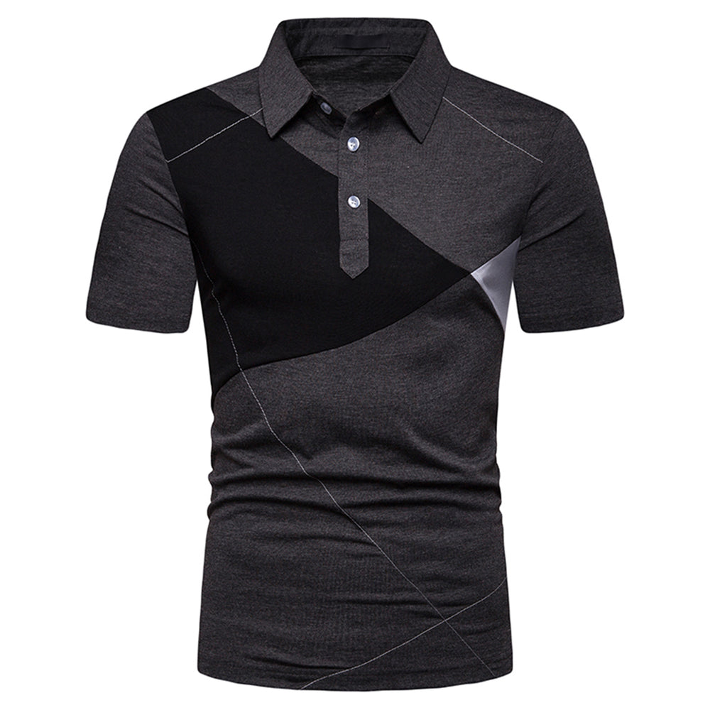 Men Polo Shirt Golf Collar Short Sleeve Patchwork T-shirt Summer Business Shirts Slim Fit Buttons Tops Image 2
