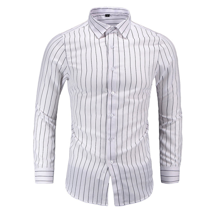 Men Classic Casual Vertical Striped Long Sleeve Dress Shirts Image 1