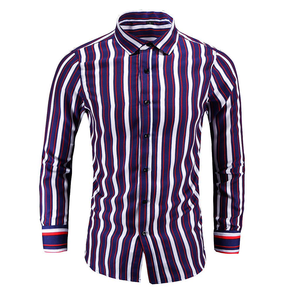 Men Button Down Long Sleeves Striped Business Casual Shirt Image 1