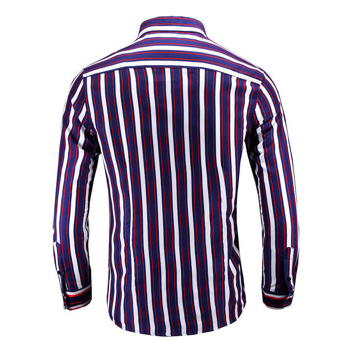 Men Button Down Long Sleeves Striped Business Casual Shirt Image 3