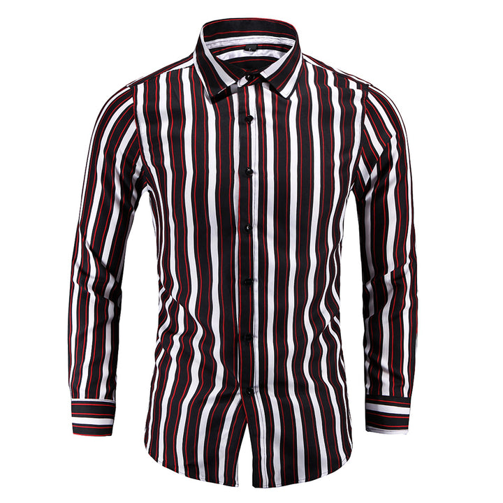 Men Button Down Long Sleeves Striped Business Casual Shirt Image 4