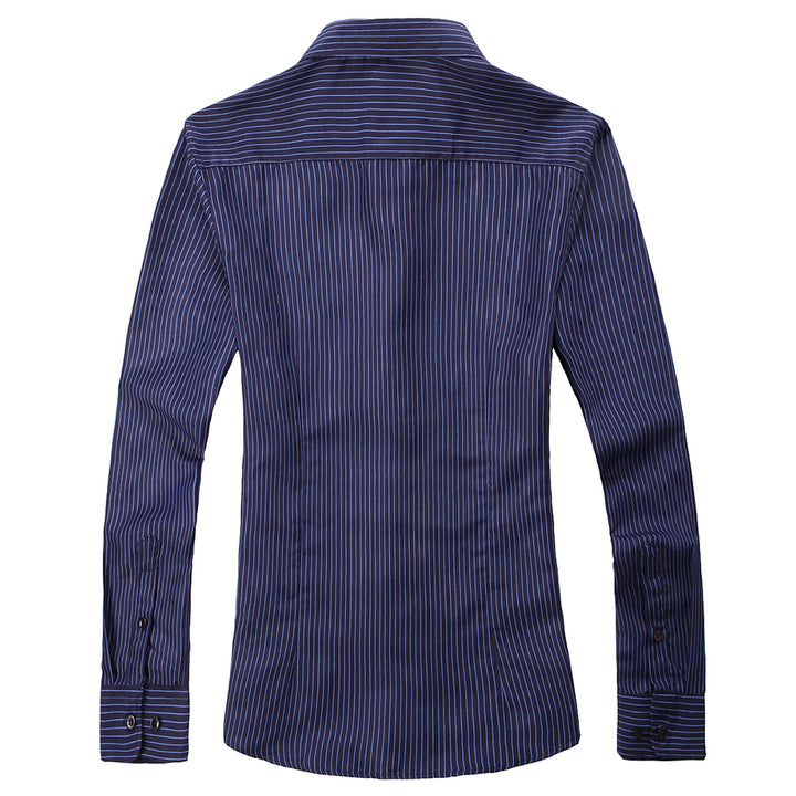 Men Classic Casual Vertical Striped Long Sleeve Dress Shirt Image 3