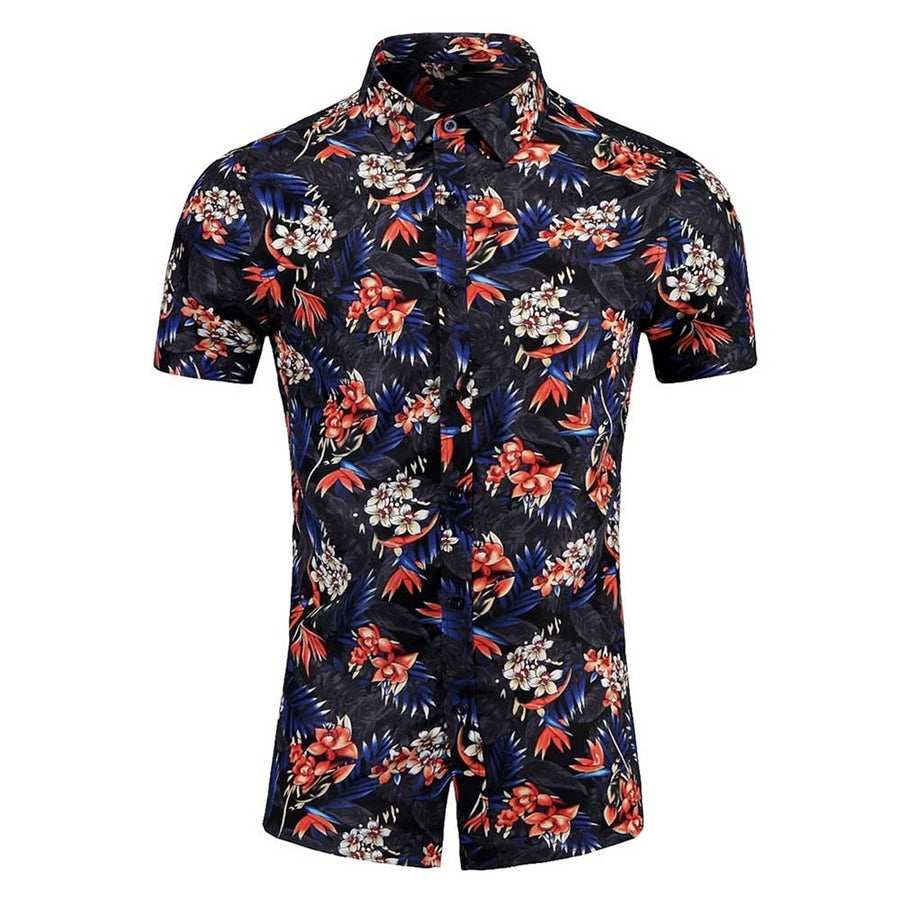 Mens Slim Fit Floral Beach Hawaiian Button-down Dress Shirt Image 1