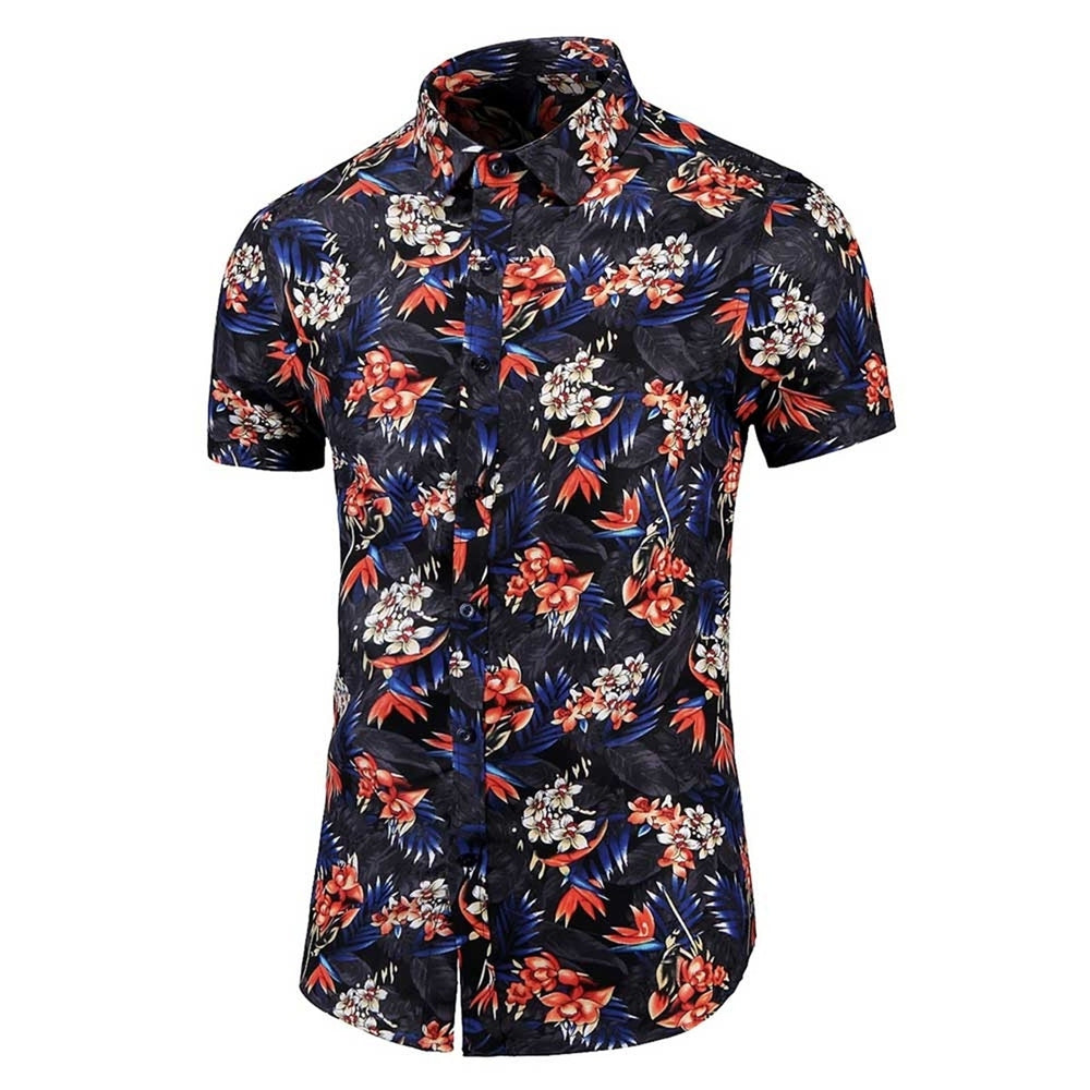 Mens Slim Fit Floral Beach Hawaiian Button-down Dress Shirt Image 2