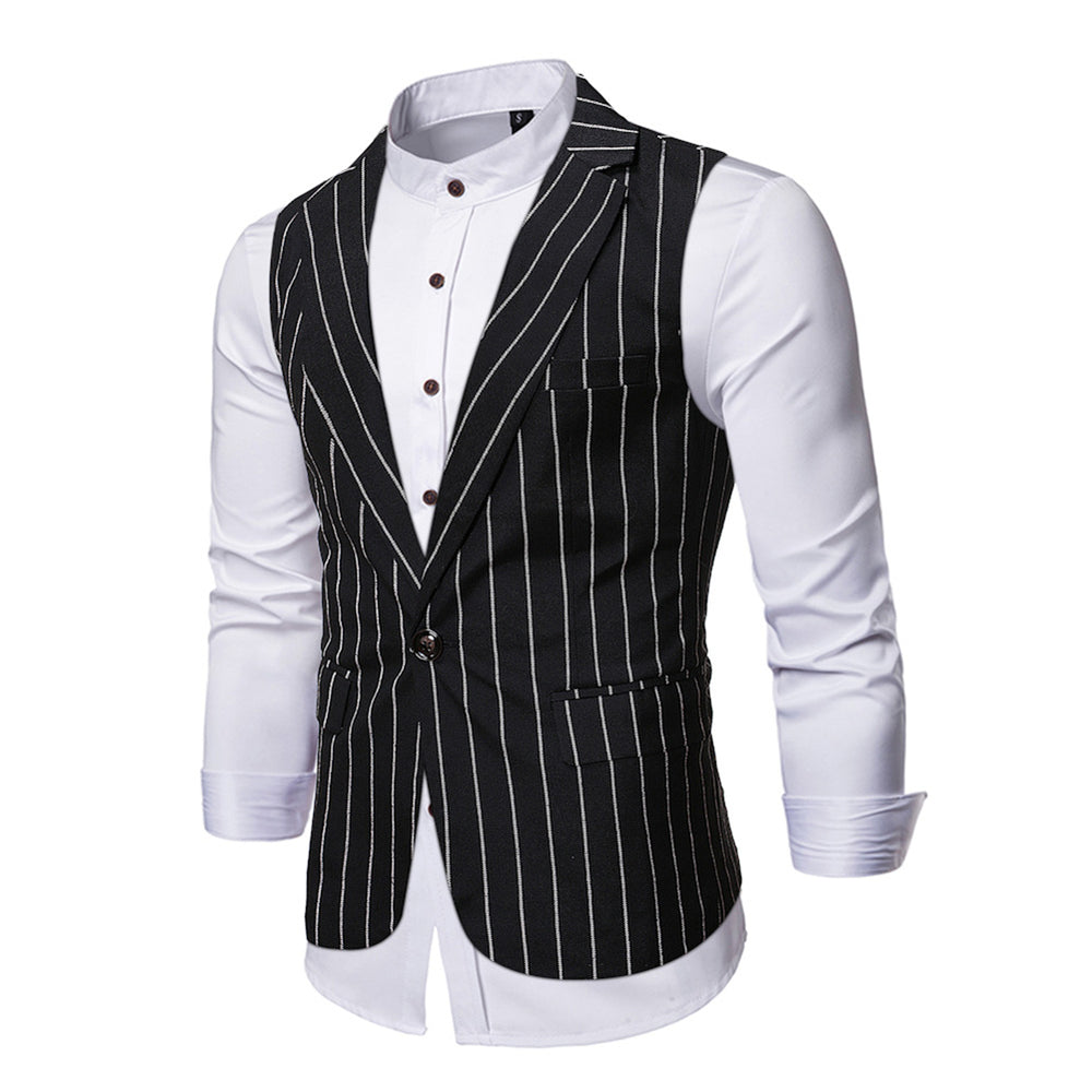 Mens Suit Vest Casual Striped Basic Slim Fit Waistcoat Image 2