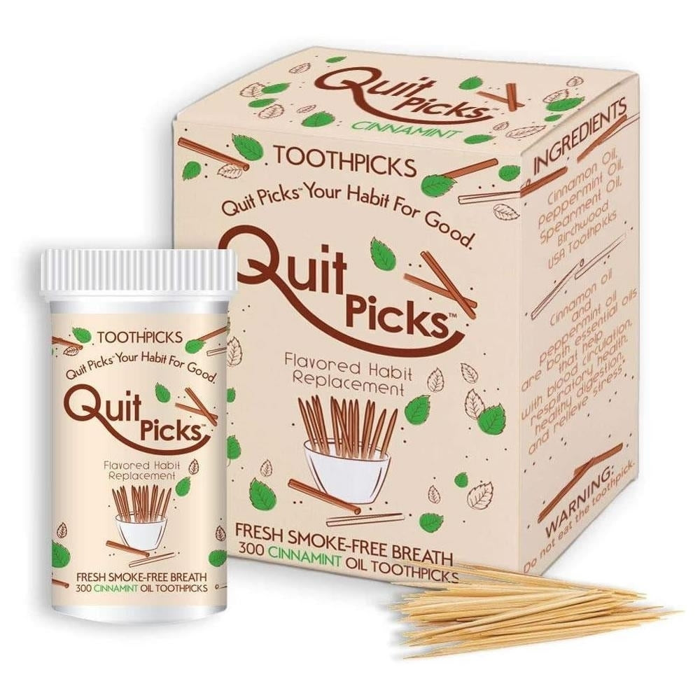 Quit Picks Toothpicks 300ct Cinnamint 3-Pack Smoking Aid Fresh Breath Image 2