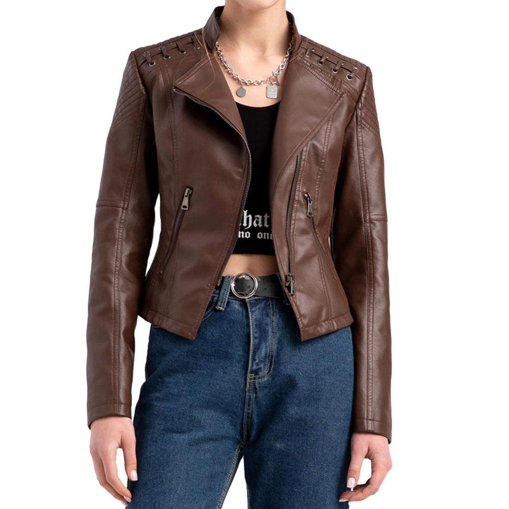 Women Faux Leather Jacket Slim Fit Short PU Coat Fashion Autumn Zipper Female Motor Biker Jackets Image 2