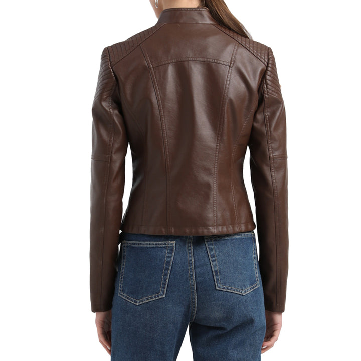 Women Faux Leather Jacket Slim Fit Short PU Coat Fashion Autumn Zipper Female Motor Biker Jackets Image 3