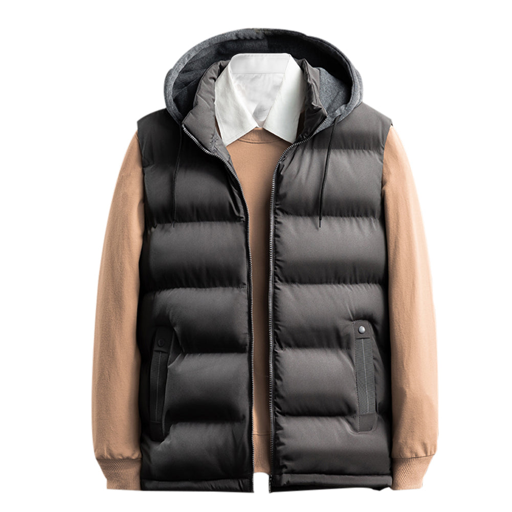 Mens Thicken Winter Vest Jacket Thicken Vest with Removable Hood Image 4