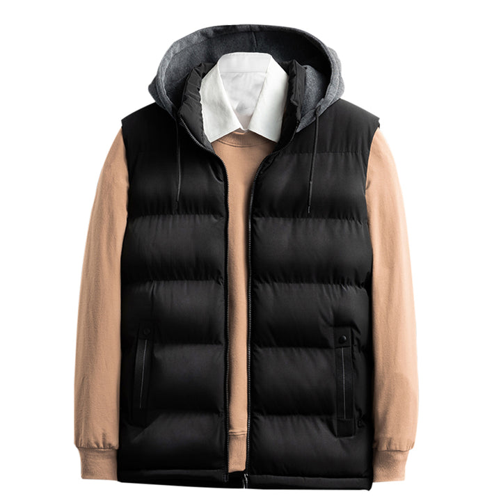 Mens Thicken Winter Vest Jacket Thicken Vest with Removable Hood Image 1