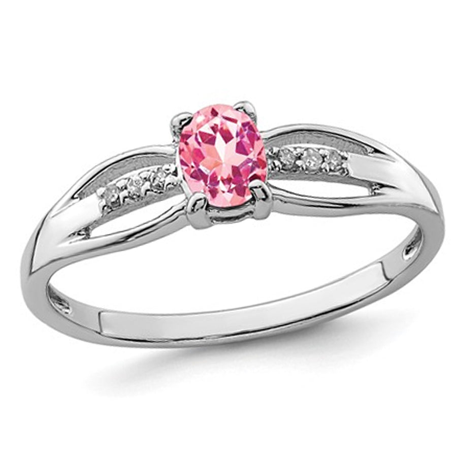 1/3 Carat (ctw) Pink Tourmaline Ring in Sterling Silver Image 1