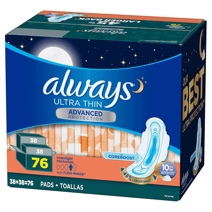 Always Ultra Thin Advanced Overnight Pads 76 Count Image 1