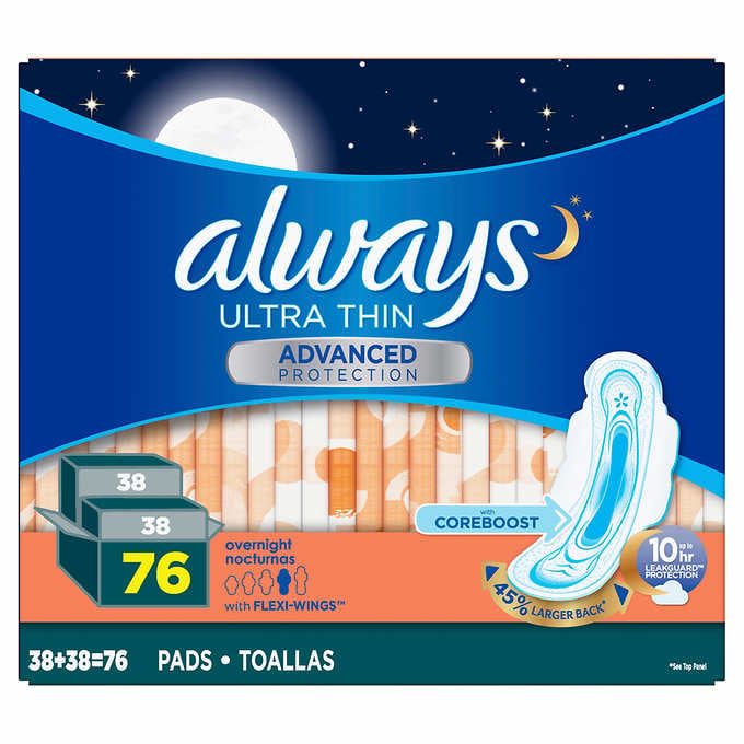 Always Ultra Thin Advanced Overnight Pads 76 Count Image 2