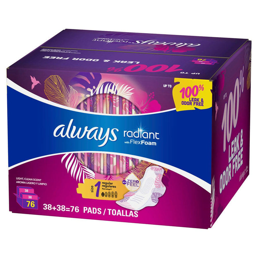 Always Radiant Pads Size 1 Regular Absorbency Scented (76 Count) Image 1