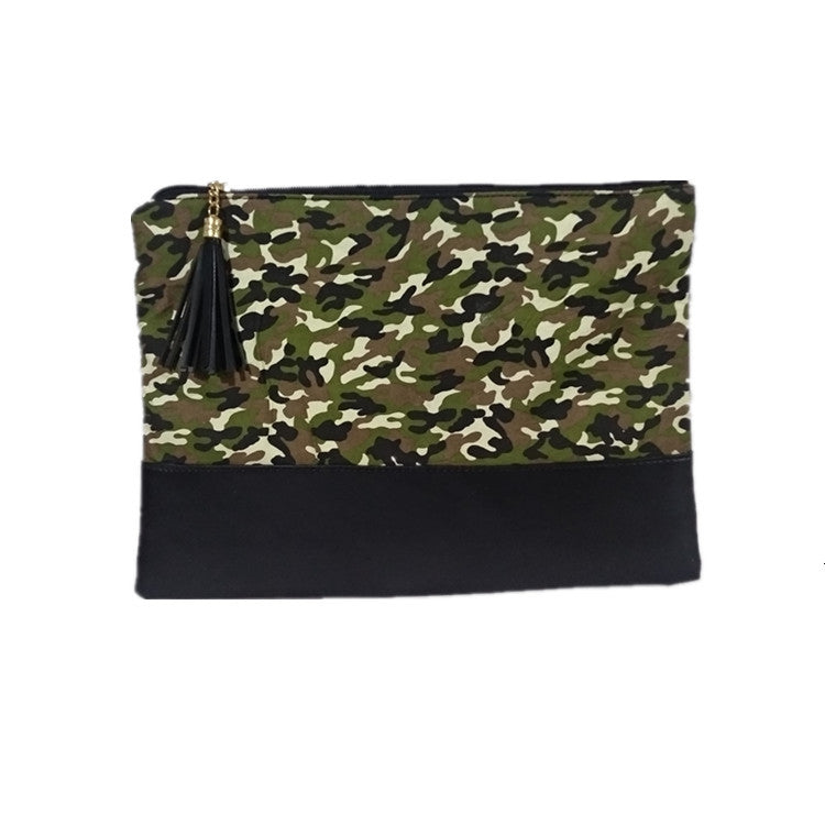 Check Leopard Camouflage Tassel Clutch Image 1