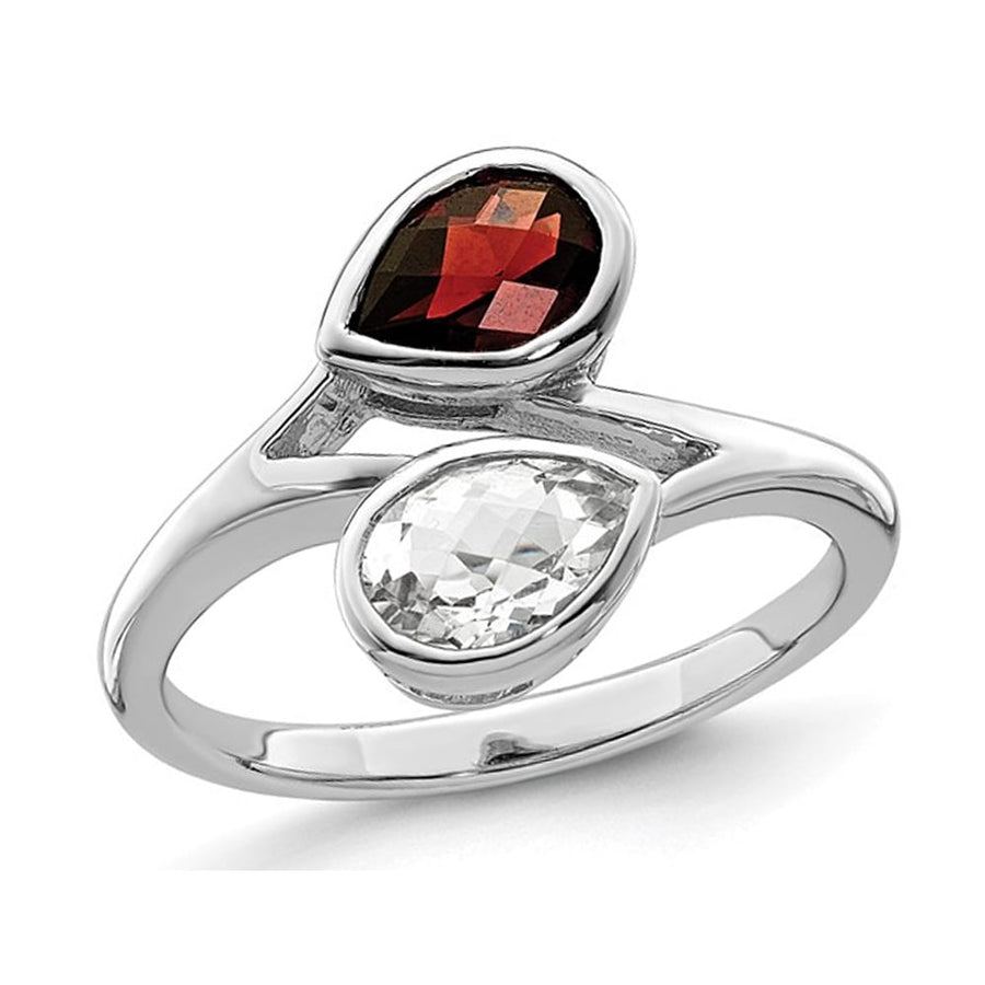 1.65 Carat (ctw) Garnet and White Topaz ByPass Ring in Sterling Silver Image 1