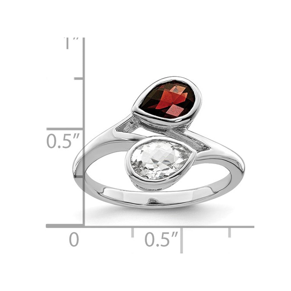 1.65 Carat (ctw) Garnet and White Topaz ByPass Ring in Sterling Silver Image 3