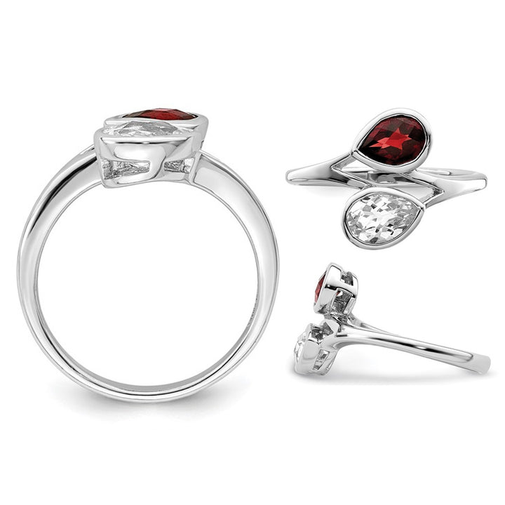 1.65 Carat (ctw) Garnet and White Topaz ByPass Ring in Sterling Silver Image 4