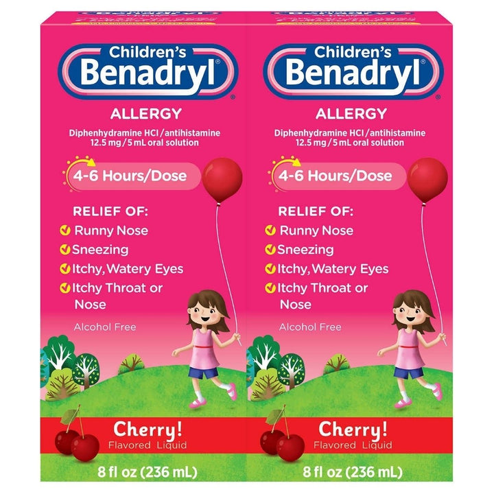 Childrens Benadryl Allergy Liquid Cherry 8 Fluid Ounces (2 Count) Image 1