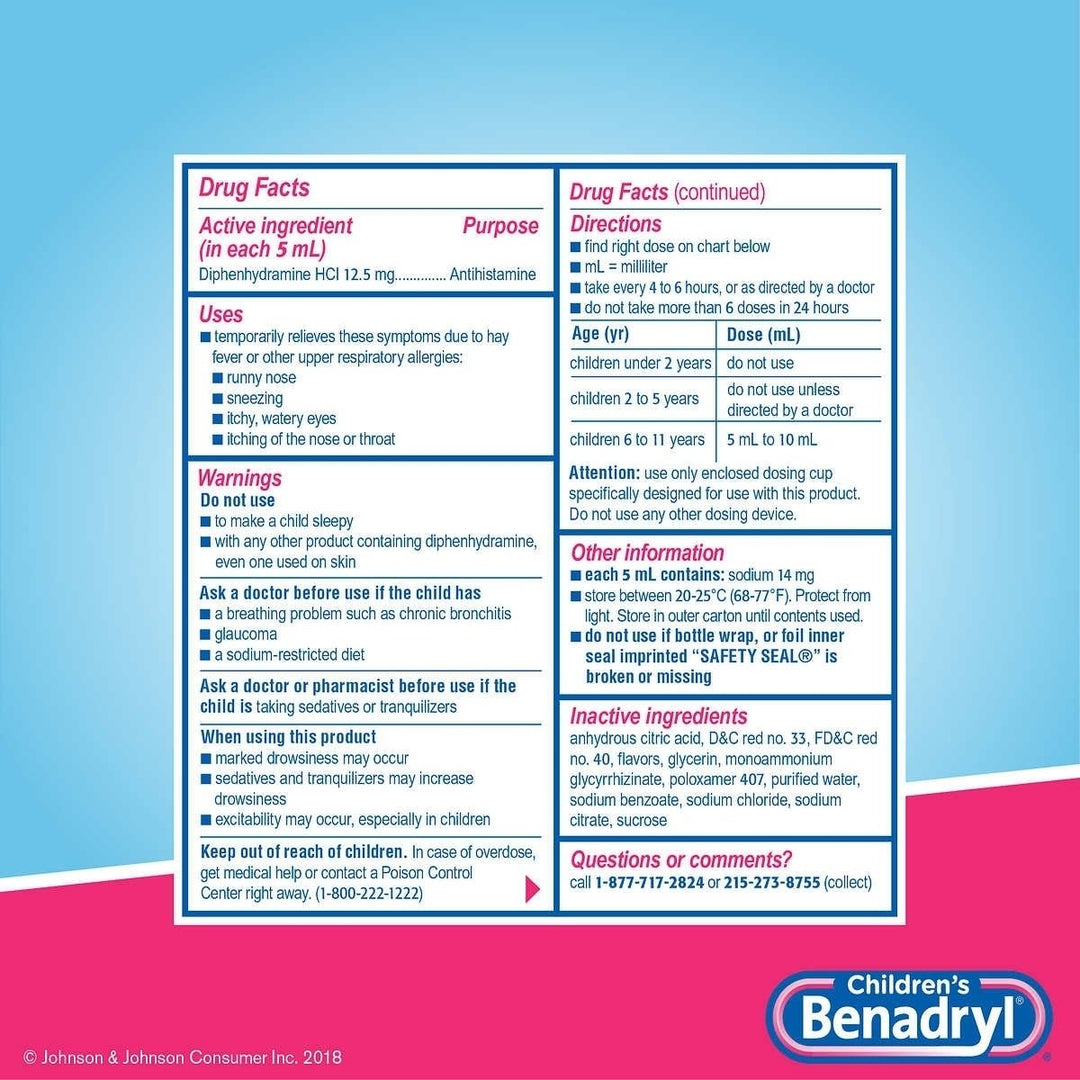 Childrens Benadryl Allergy Liquid Cherry 8 Fluid Ounces (2 Count) Image 2