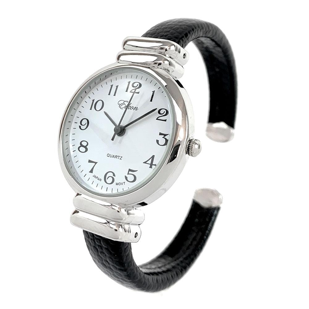 Black Silver EK Snake Style Band Slim Case Womens Bangle Cuff Watch Image 1