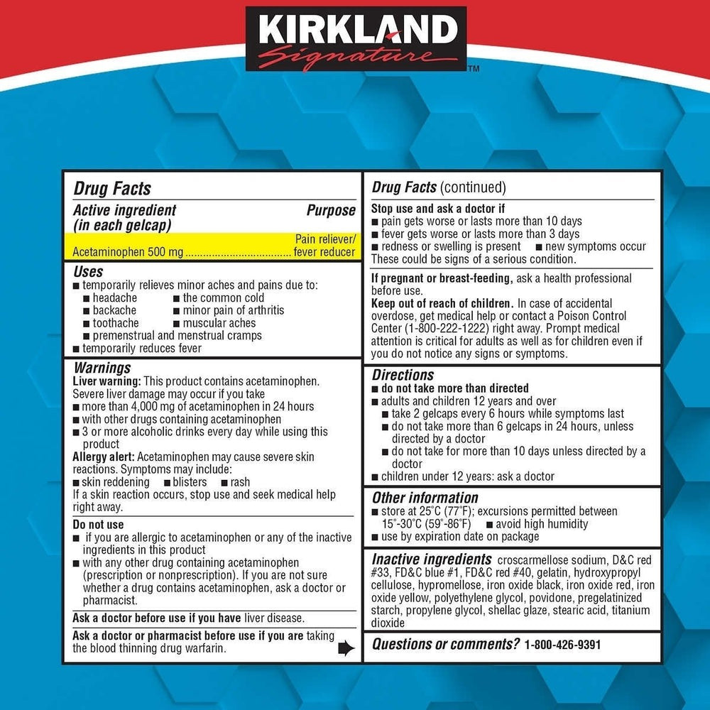 Kirkland Signature Rapid Release Acetaminophen 500 mg. 400 Gelcaps Image 2