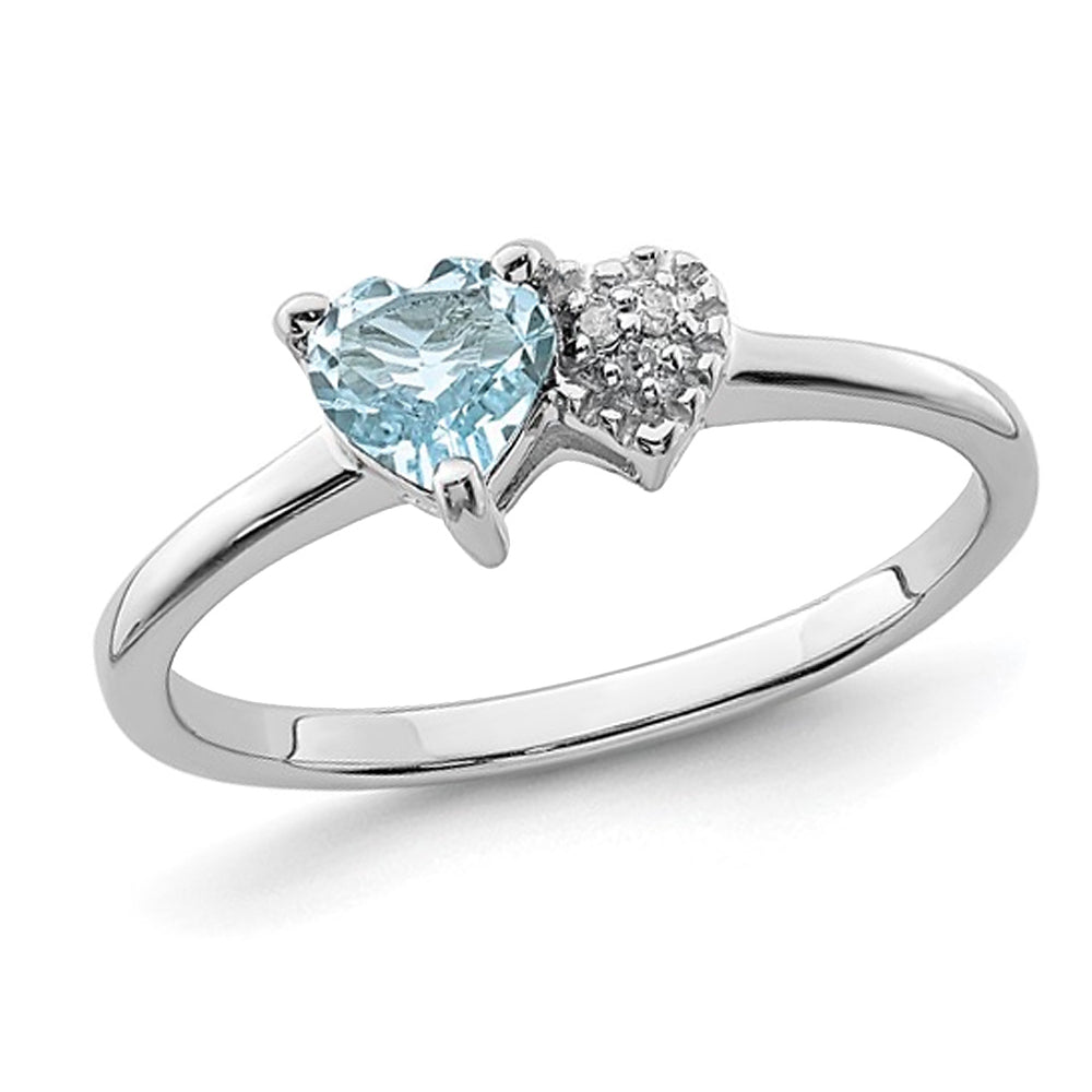 2/5 Carat (ctw) Natural Aquamarine Heart Promise Ring in Sterling Silver Image 1