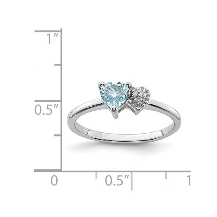 2/5 Carat (ctw) Natural Aquamarine Heart Promise Ring in Sterling Silver Image 2