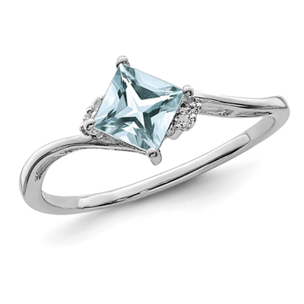 1/2 Carat (ctw) Princess-Cut Aquamarine Ring in Sterling Silver Image 1
