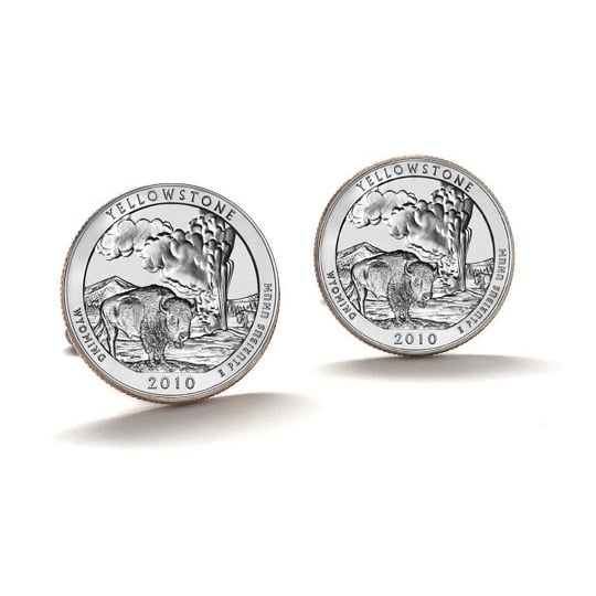 Yellowstone National Park Coin Cufflinks Uncirculated U.S. Quarter 2010 Cuff Links Image 1