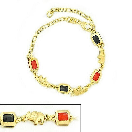 14k Gold Filled 3 COLOR Elephant Bracelet 7.5 " Image 2
