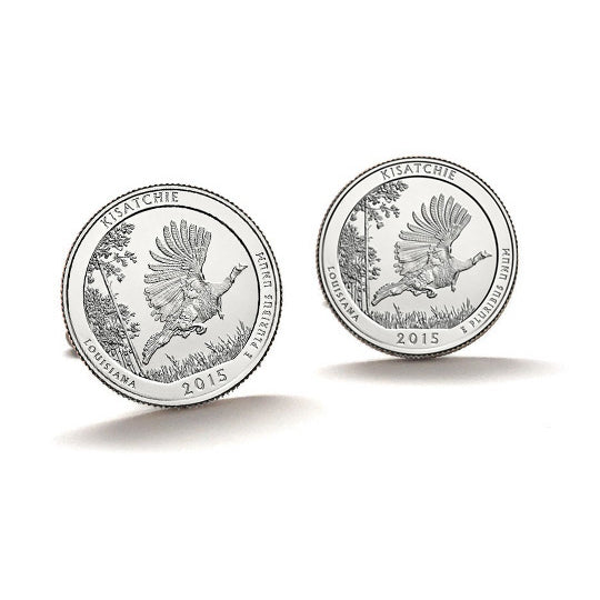 Kisatchie National Forest Coin Cufflinks Uncirculated U.S. Quarter 2015 Cuff Links Image 1