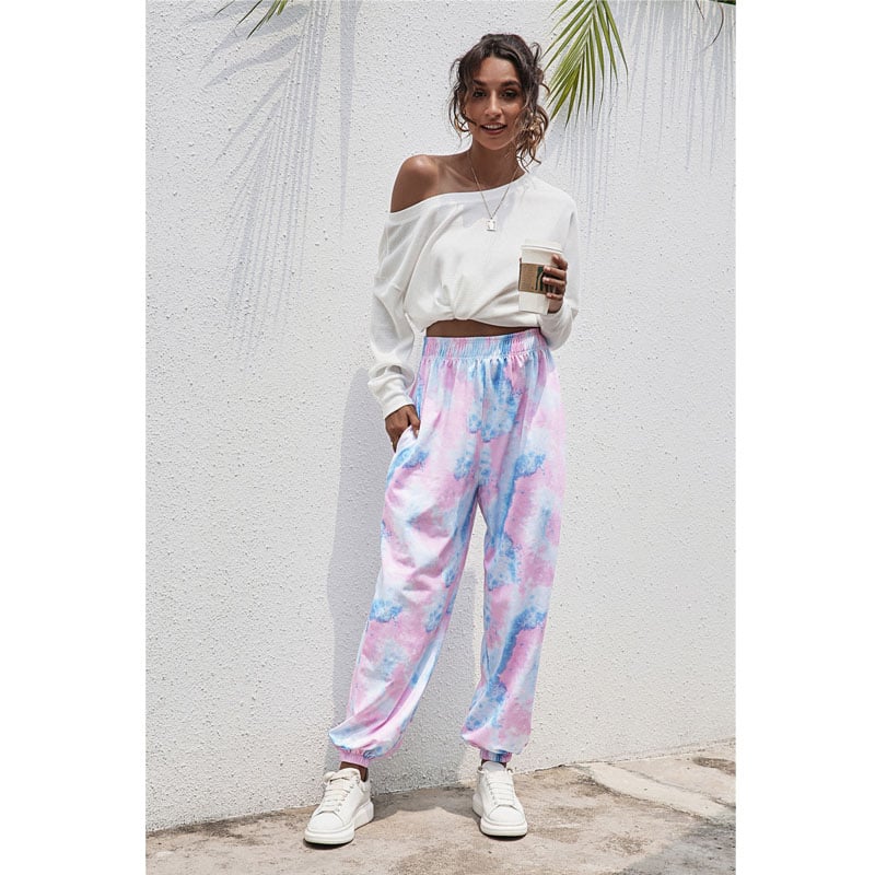 Fashion Tie Dye Elastic Waistband Pants in 6 Colors Image 1