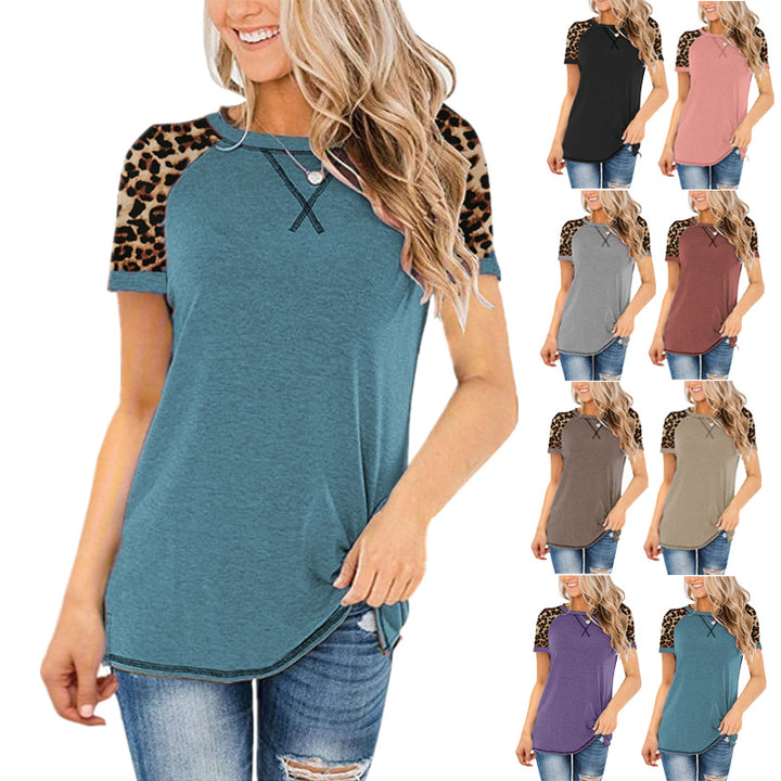 Women Comfy Soft Lightweight Leopard Sleeve Tunic Top Shirt in 8 Colors Size Small to 5XLarge Image 1