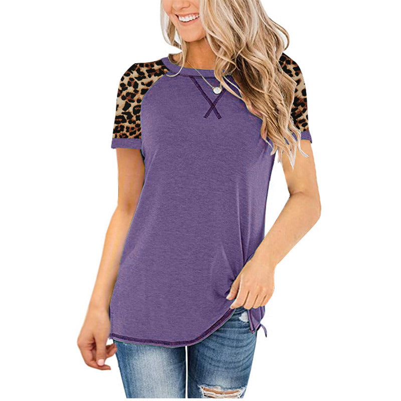 Women Comfy Soft Lightweight Leopard Sleeve Tunic Top Shirt in 8 Colors Size Small to 5XLarge Image 2