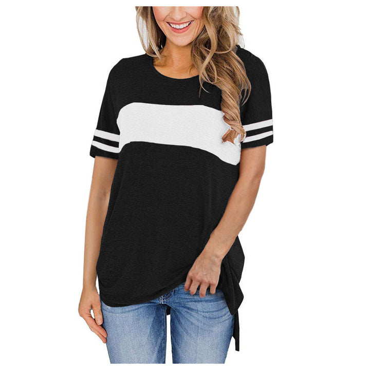 Women Casual Striped Short Sleeve Side Split T Shirt Top Image 1