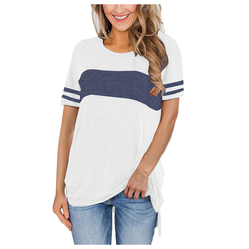 Women Casual Striped Short Sleeve Side Split T Shirt Top Image 3