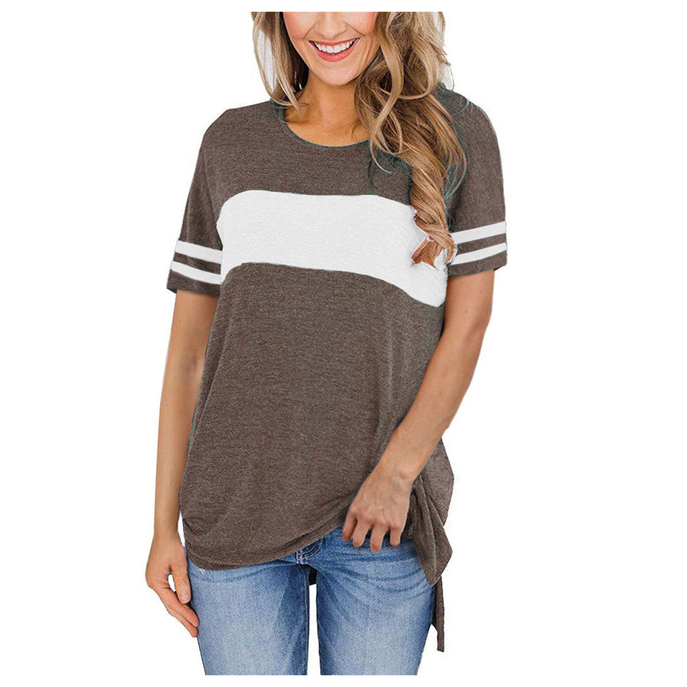 Women Casual Striped Short Sleeve Side Split T Shirt Top Image 1