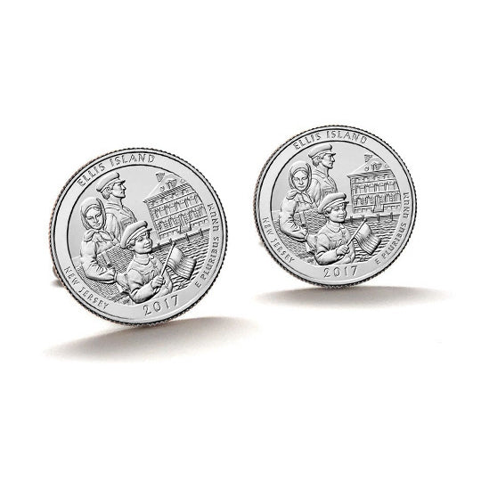Ellis Island Coin Cufflinks Uncirculated U.S. Quarter 2017 Cuff Links Image 1