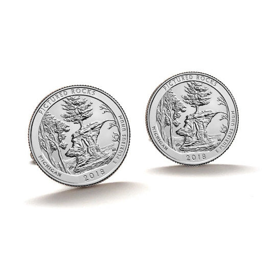 Pictured Rocks National Lakeshore Park Coin Cufflinks Uncirculated U.S. Quarter 2018 Cuff Links Image 1