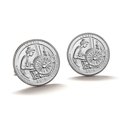 Lowell National Historical Park Coin Cufflinks Uncirculated U.S. Quarter 2019 Cuff Links Image 1
