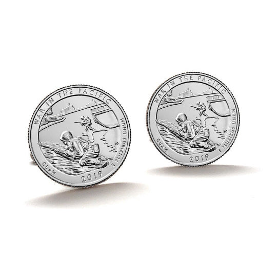 War in The Pacific National Historical Park Coin Cufflinks Uncirculated U.S. Quarter 2019 Cuff Links Image 1