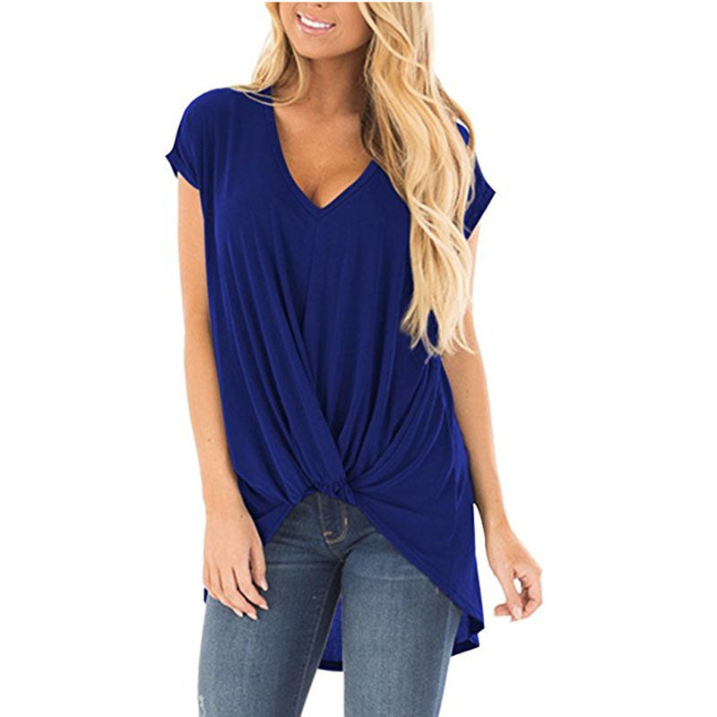 Hi Lo Cut Twist Knotted Casual Tunic Shirt in 9 Colors Image 3